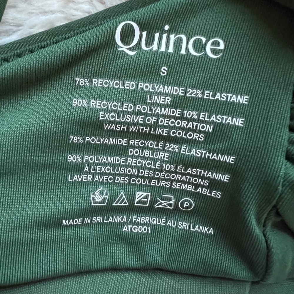 Quince Womens Forest Green Ribbed V-Neck Bikini Top Recycled Size S ATG001 NEW - Picture 7 of 9